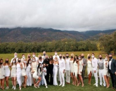 Scott Christopher Silva ex-spouse Kelly Dodd at her wedding with her guest putting on customized mask